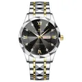 Two-tone silver and gold luxury men's watch with diamond markers and sunray black dial - Day Date / Black Dial Two-Tone Band