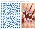 Blue glitter heart nail stickers in French manicure style, size 80mm by 103mm - Blue