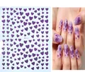 Detail showing Me017 purple glitter heart nail art stickers with 80x103mm dimensions - Purple
