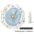 Three-fold manual umbrella with titanium silver floral interior and gold metallic shaft - Enlarged Rotating Musical Notation (3-Fold Manual)