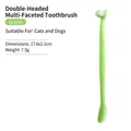 Green double-sided pet toothbrush for cats and dogs with triple-headed cleaning design - New Green (Nylon Bristles)