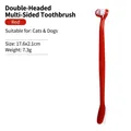 Red double-ended pet toothbrush for cats and dogs with V-shaped multi-side brush head - New Red (Nylon Bristles)