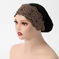 Damen Turban in Schwarz mit eleganter goldener Blumenstickerei aus Spitze - Msl266--1# Schwarz / 25*25cm