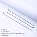 2mm silver stainless steel box chain necklace for men and women, 50cm long finish - Standard Length / Fine Necklace / Steel