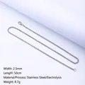 Silver stainless steel box chain necklace, 2.5mm width and 50cm length, minimalist style - Standard Length / Medium Necklace / Steel