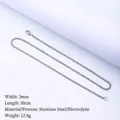 Polished 3mm stainless steel box chain necklace with lobster clasp, 50cm length - Standard Length / Thick Necklace / Steel