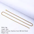 Golden 2mm stainless steel box chain necklace with lobster clasp and 18K gold plating - Standard Length / Fine Necklace / Gold