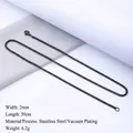 2mm black stainless steel box chain necklace with 50cm length and vacuum plating finish - 50cm / 2mm / Black