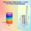 Disposable toilet brush set with 7-pack rainbow sponge refill heads and storage base - White