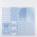 Set of 8 light blue waterproof phone case stickers with plaid and heart patterns - Light Blue Ocean