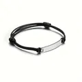 Adjustable woven black rope bracelet with polished stainless steel bar for engraving - Black Rope + Steel Color Plate