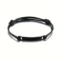 Minimalist black braided rope bracelet with matte metal plate for men and women - Black Rope + Black Plate