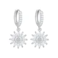 Elegant S925 sterling silver sunflower drop earrings with sparkling zircon gemstones - 925 Silver Needle / White Gold