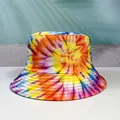 Detailed close-up of a colorful spiral tie-dye bucket hat with summer beach vibes - M(56-58cm) / Red Yellow Blue Purple Spiral Tie-dye Style (款式2)