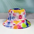 Detail of vibrant colorful tie-dye bucket hat with summer palm shadow background - M(56-58cm) / Pink Yellow Blue Green Orange Multi-color Interwoven Tie-dye Style (款式3)