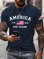 Detailansicht des America 250 Jahre Gedenkdrucks auf dunkelblauem Herren-T-Shirt mit Rundhals - S / Navyblau (XSOMDT01-0319-04)