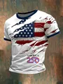 Detail des USA-Flaggen-Aufdrucks zum 250. Jubiläum auf einem Herren-Sport-T-Shirt - S / Zerrissener Flaggen-Stil (XSOMDT01-0319-07) / Weiß mit Kontrast (XSOMDT01-0319-07)