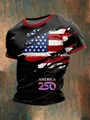 Nahaufnahme des Vintage-USA-Flaggen-Prints und America 250 auf schwarzem T-Shirt - S / Zerrissener Flaggen-Stil (XSOMDT01-0319-08) / Schwarz mit Kontrast (XSOMDT01-0319-08)