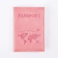 Pink PU leather passport cover with world map pattern and white background detail - Pink
