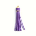 Ciondolo con nappa in pelle viola con chiusura dorata per bracciali e portachiavi - Viola