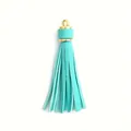 Elegant mint green PU leather tassel keychain pendant with shiny gold metal hardware cap - Emerald Green
