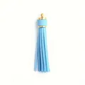 Light blue PU leather tassel pendant with gold metal ring and keychain attachment - Sky Blue