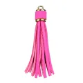 Hot pink PU leather tassel keychain with gold metal ring and cap on grey wood - Rose Red