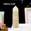 Natural Afghan Jade hexagonal obelisk crystal wand with light green and white layered texture - Afghan Jade / 4-5cm