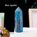 Blue Apatite hexagonal crystal point with natural textures on a black background - Apatite / 4-5cm