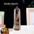 Polished smoky quartz crystal hexagonal prism with a brown tiger eye gemstone sphere - Smoky Quartz / 4-5cm
