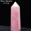 Single 6-7cm rose quartz hexagonal crystal point with natural ice textures on black background - Rose Quartz / 6-7cm