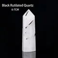 Polished 6-7cm black rutilated quartz hexagonal prism crystal point on black background - Black Rutilated Quartz (6-7cm)