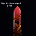 Tiger skin pattern smelted crystal hexagonal pillar point prism, size 6-7cm height - Tiger Skin Smelted (6-7cm)
