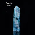 Single 6-7cm blue apatite crystal hexagonal prism displayed on a black reflective surface - Apatite (6-7cm)