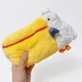 Creative pelican plush storage bag with yellow beak and blue fish charm accessory - Large (14x22cm) / White