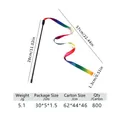 Interactive cat wand toy featuring a colorful rainbow ribbon and black handle for exercise - Rainbow Ribbon Style