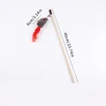 Cat wand toy with wooden handle, grey plush mouse, red feather tail and a small bell - Wooden Rod Grey Feather Mouse