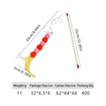 Cat teaser wand with green pole, pink plush caterpillar balls and yellow feather - Yellow Feather Caterpillar Style (Random Rod Color)