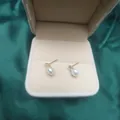 Elegant S925 silver freshwater pearl earrings with gold-tone studs in a velvet box - Gold S925 Sterling Silver