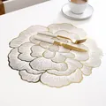 Peony flower PVC placemat in cream white with elegant gold embossed floral texture - Peony [golden]
