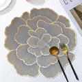 Peony-shaped gray PVC table mat with gold-stamped edges for home dining decor - Peony-Grey Gold