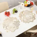 Champagne gold peony flower PVC placemat with elegant embossed hollow floral design - Lotus-Gold