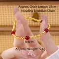 Elegante bracciale dorato con perline rosse da 0,6 cm e perline sfaccettate, lungo 21 cm - Braccialetto Rosso (S4610)