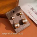 Elegant champagne gold double pearl long drop earrings with fine link chains - Two-Way Artificial Pearl Line Pendant / White Coffee