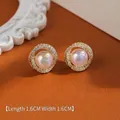 Elegant gold pearl stud earrings with zircon halo measuring 1.6cm for a stylish look - Circular Inlaid Style (Mermaid Artificial Pearl) / Gold