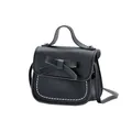 Mini black crossbody bag for girls with leather bow detail and white stitching - Black