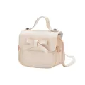 Mini beige girls bow shoulder bag made of textured faux leather with top handle - Off White
