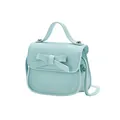 Mini light blue crossbody bag for girls with leather bow and top handle details - Blue