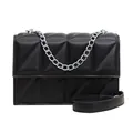 Black quilted crossbody bag with silver chain strap and structured triangular texture - One Size / Black
