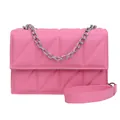 Hot pink quilted crossbody bag with unique geometric patterns and silver chain detail - One Size / Pink